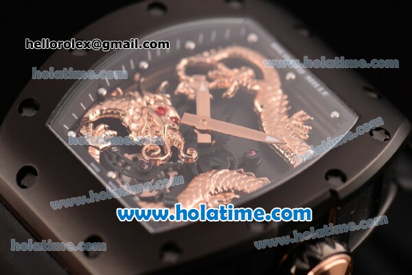 Richard Mille Tourbillon RM 057 Dragon Swiss ETA 2824 Automatic PVD Case with Black Rubber Strap and Rose Gold Dragon Dial - 1:1 Original - Click Image to Close
